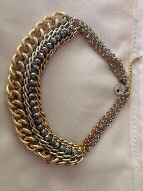 Mixed-Metal Chain Collar Necklace NEW